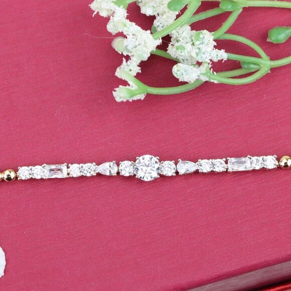 "Rose Gold Bracelet with Mixed-Cut White Crystals and Beaded Chain, XPBL0813 - Picture 12 of 12